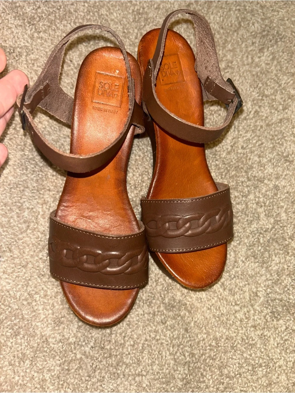Brown Leather Platform Sandals with Ankle Strap